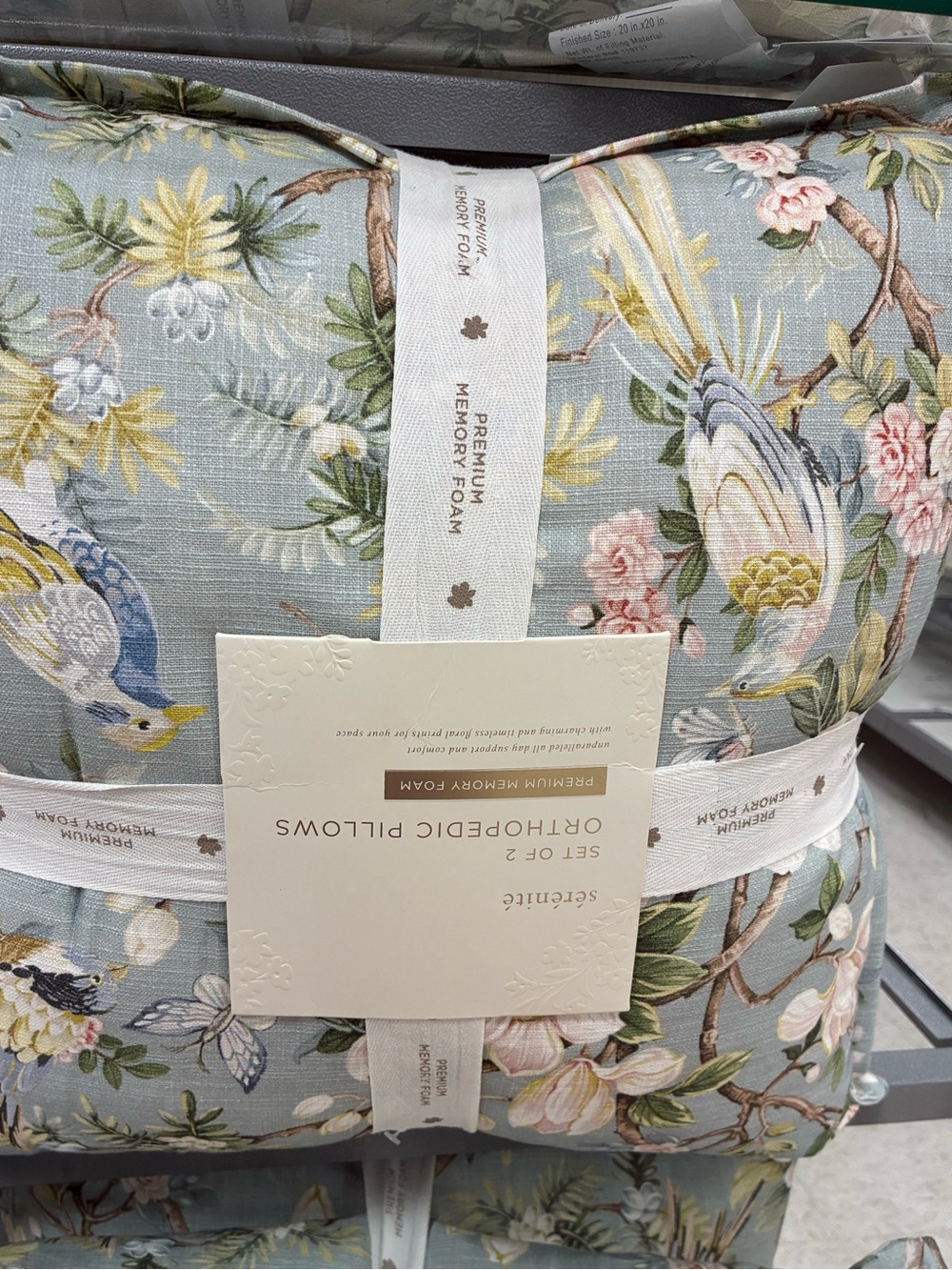 Scenic Floral & Bird Orthopedic Accent Pillow Set - Light Blue